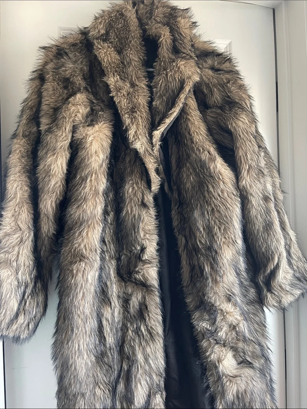 Faux Fur Long Coat in Brown and Black
